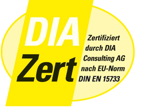 DIA Zert –
Zertifiziert durch DIA Consulting AG nach EU-Norm DIN EN 15733